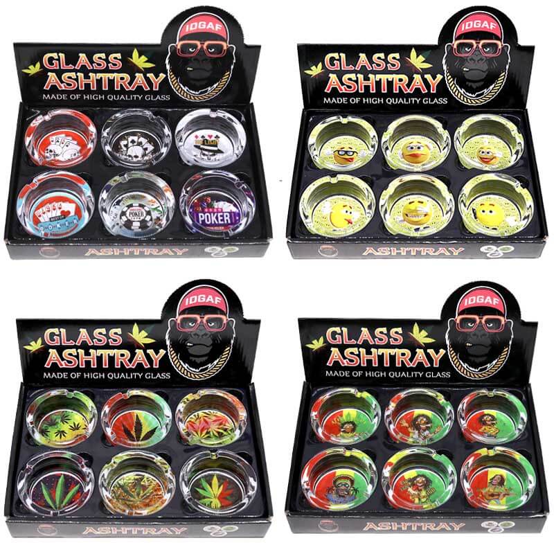 IDGAF Glass Round Ashtray (ASH4) | 6 Count Display | Assorted Designs - image 2 of 4